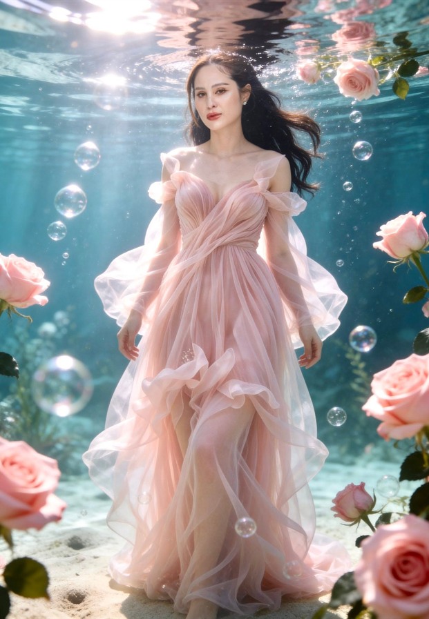 ขวัญ ถ่ายใต้น้ำเต็มตัวในชุดผ้าตาข่ายพลิ้ว